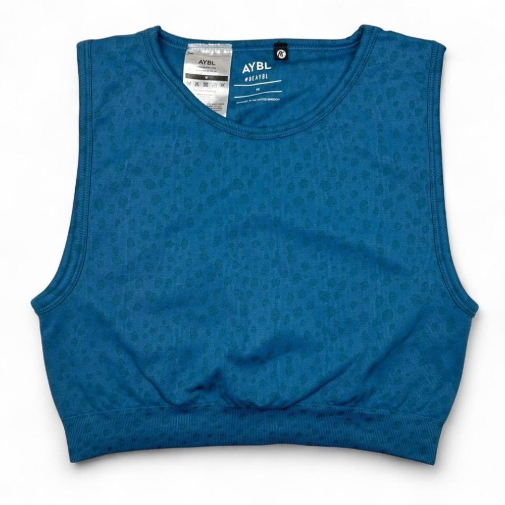 AYBL Womens Blue Leopard Seamless Crop Tank‎ Top Athletic Medium Evolve Speckle